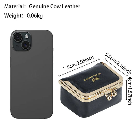 Big Size, Royal Bagger Genuine Leather Mini Jewelry Box, Ring & Necklace Storage, Retro Coin Purse with Kiss Lock for Women 4894