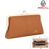 Royal Bagger RFID Kiss Lock Wallet, Genuine Leather Clutch Purse for Women with Solid Color Lining & Multi-Card Slots 3468