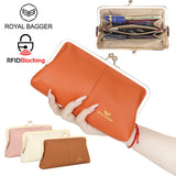 Royal Bagger RFID Kiss Lock Wallet, Genuine Leather Clutch Purse for Women with Solid Color Lining & Multi-Card Slots 3468
