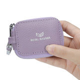 Royal Bagger Mini Portable Zipper Earphone Bags Genuine Leather Small Key Wallet with Keychain Fashion Simple Headphone Bag 2901