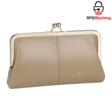 Royal Bagger RFID Genuine Leather Wallet for Women, Kiss Lock Clutch with Multi-Card Slots, Vintage Card Holder Purse 2468