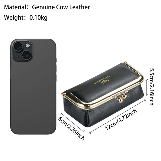 Royal Bagger Genuine Leather Jewelry Box, Mini Organizer for Rings, Necklaces & Earrings, Women's Kiss Lock Coin Purse 3125