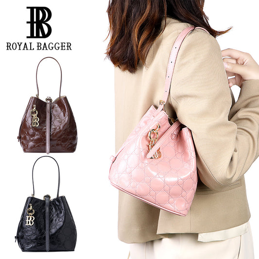 Royal Bagger Fashion Retro Bucket Bag for Women, Genuine Cowhide Leather Handbag, Elegant Shoulder Crossbody Purse 3266