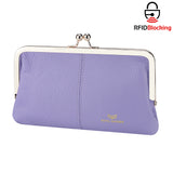 Royal Bagger RFID Kiss Lock Wallet, Solid Color Multi-card Slots Card Holder, Genuine Leather Clutch Purses for Women 1468