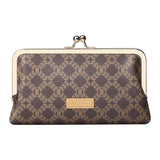 Royal Bagger Women's RFID Clutch Wallet, Signature Coated Canvas & Vegetable-Tanned Cowhide Leather Kiss Lock Purse, Multi-Card Holder 5468