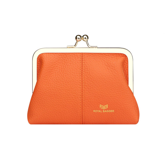 Royal Bagger RFID Blocking Coin Purse for Women, Fashion Kiss Lock Change Pouch, Genuine Leather Key & Card Holder 6120