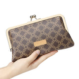 Royal Bagger Women's RFID Clutch Wallet, Signature Coated Canvas & Vegetable-Tanned Cowhide Leather Kiss Lock Purse, Multi-Card Holder 5468