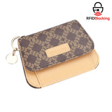 Royal Bagger RFID Women's Multi-Card Slots Wallet – Signature Coated Canvas & Vegetable-Tanned Cowhide Leather Credit Card Holder, Coin Purse with Keychain 3443