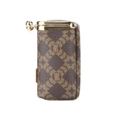 Royal Bagger Women's Mini Chain Cosmetics Case, Signature Coated Canvas & Vegetable-Tanned Cowhide Leather Kiss Lock Purse, Small Makeup Bag with Mirror 5241