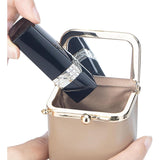 Royal Bagger Mini Chain Cosmetics Case for Women, Genuine Cow Leather Retro Kiss Lock Purse, Small Lipstick Makeup Bag with Mirror 3241