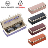 Royal Bagger Genuine Leather RFID Blocking Fashion Glasses Case, Pencil Bag with Kiss Lock, Organizer for Rings, Necklaces & Earrings for Women 4135