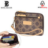 Royal Bagger Women's RFID Coin Purse – Signature Coated Canvas & Vegetable-Tanned Cowhide Leather, Multi-Zipper Clutch Wallet with Keychain & Wristlet 2903